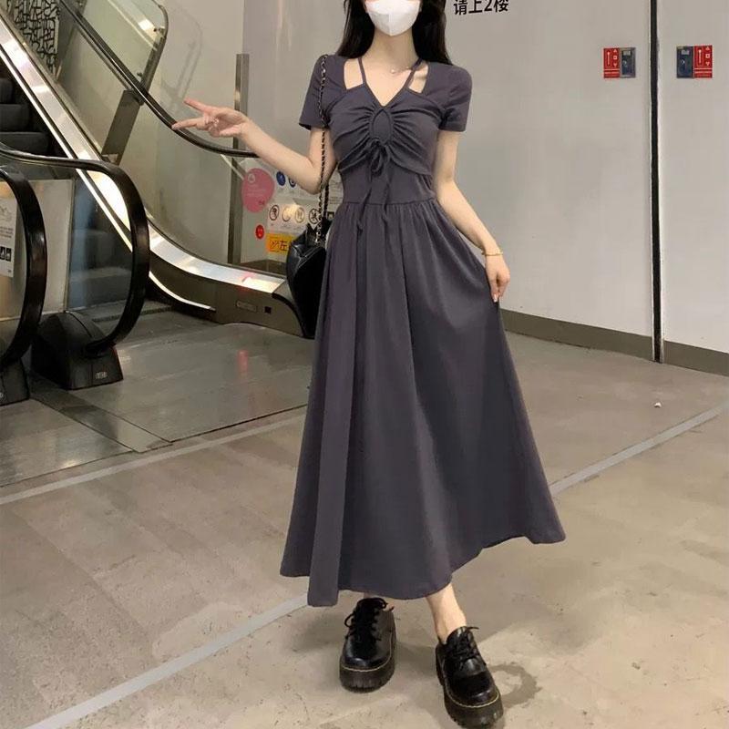 New Summer French Halter Neck Dress Irregular Waist-hugging Skirt