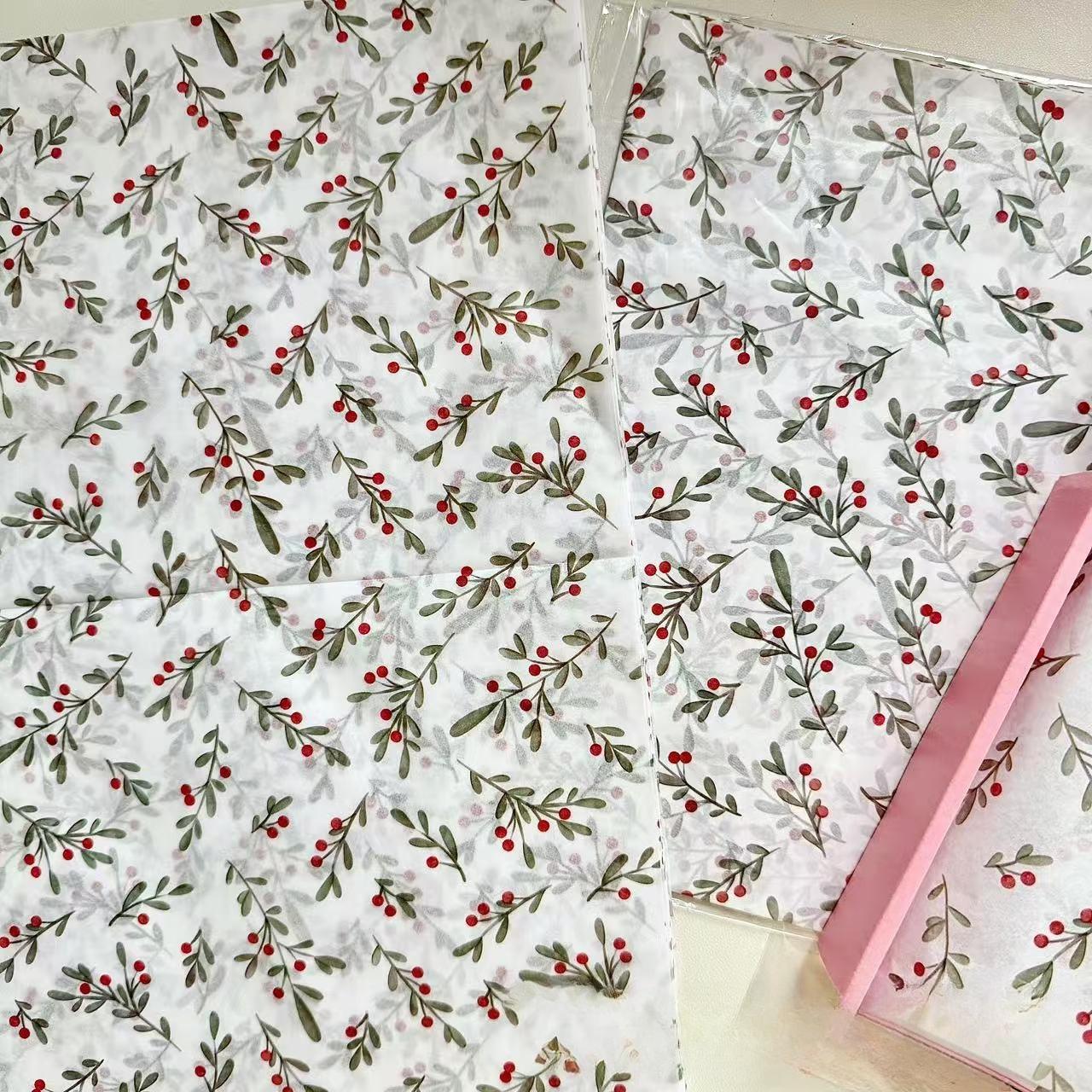 

10pcs Holly, Berry Thin Paper, Wax-Coated Gift Wrapping, Party Favor Packaging for Christmas, Thanksgiving, Birthdays, Bouquets