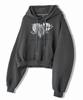 Women'S Relaxed Metallic Chrome Heart Crop Hoodie White Melange