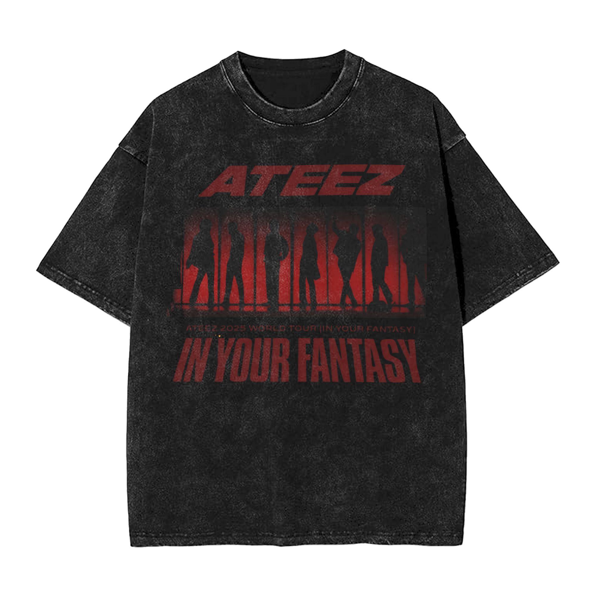Ateezs In Your Fantasy 2025 World Tour kpop Washed T Shirt Streetwear Hip Hop T-Shirts Tee Shirt for Men Women Short Sleeve S разноцветный