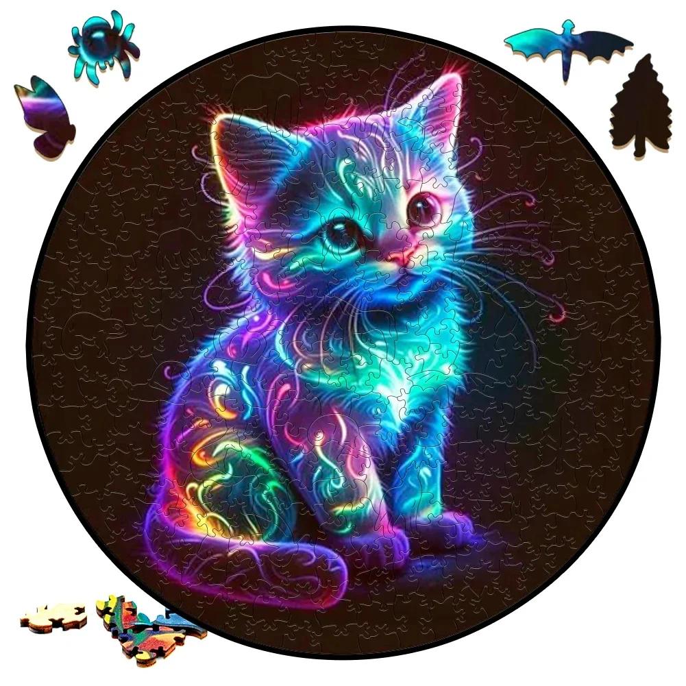 Cat A3 A4 A5 Wooden Puzzle For Adults Children Toys Wood Diy Crafts Round Shaped Holiday Gift Building Blocks Home Decorate