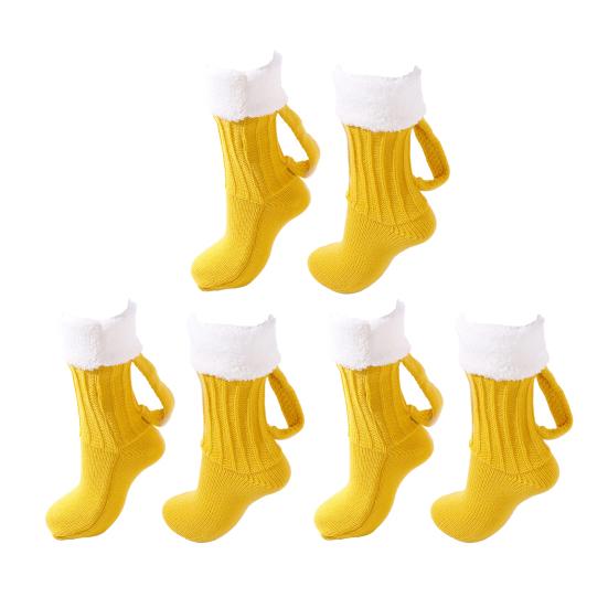 Beer Mug Socks Funny Knitted Crew Socks with Handle Men Women Autumn Winter Floor Socks for Christmas Halloween Birthday Gifts