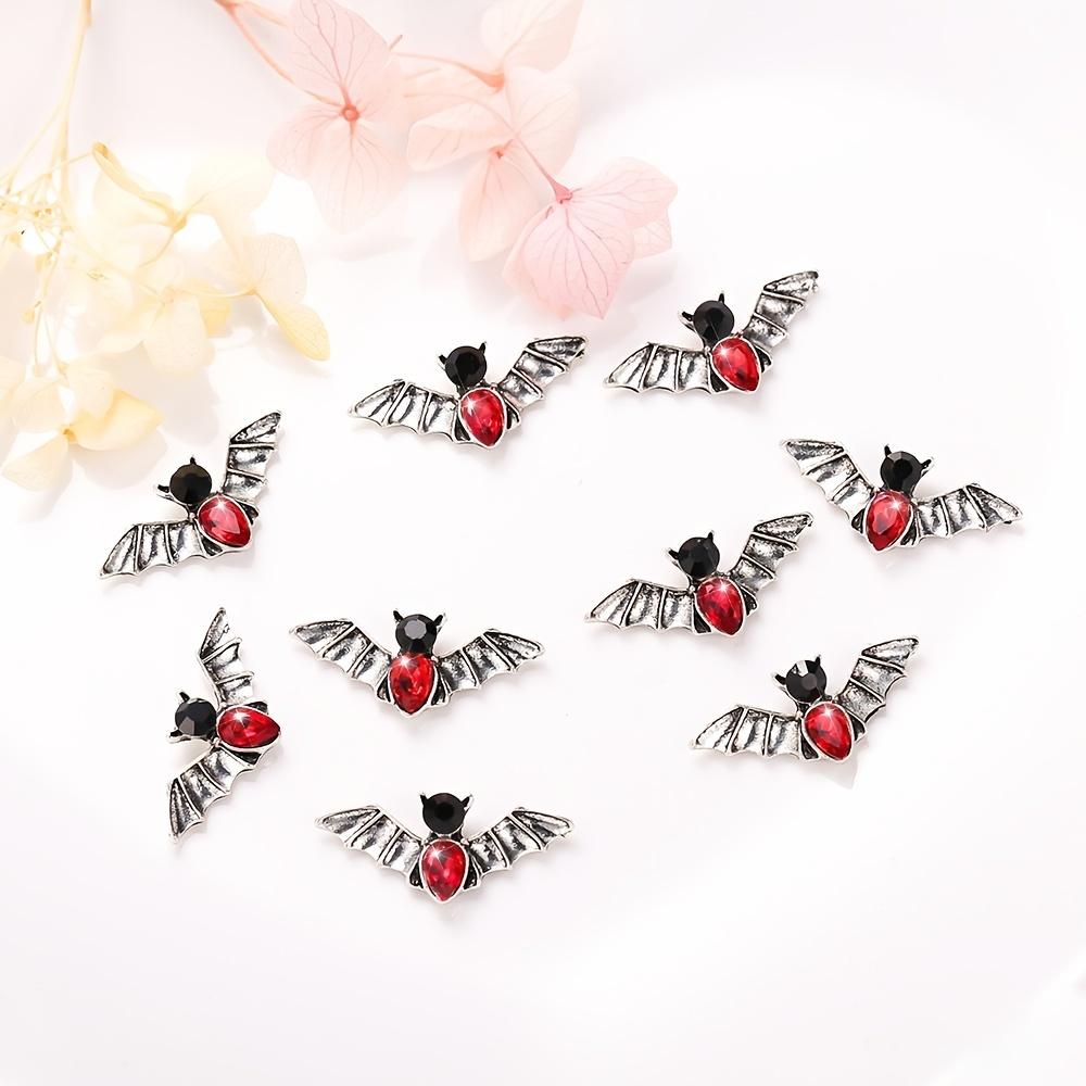 

10 шт., 3D-металлическая подвеска в виде летучей мыши с красным и черным искусственным драгоценным камнем, милые аксессуары для ногтей для женщин и девочек