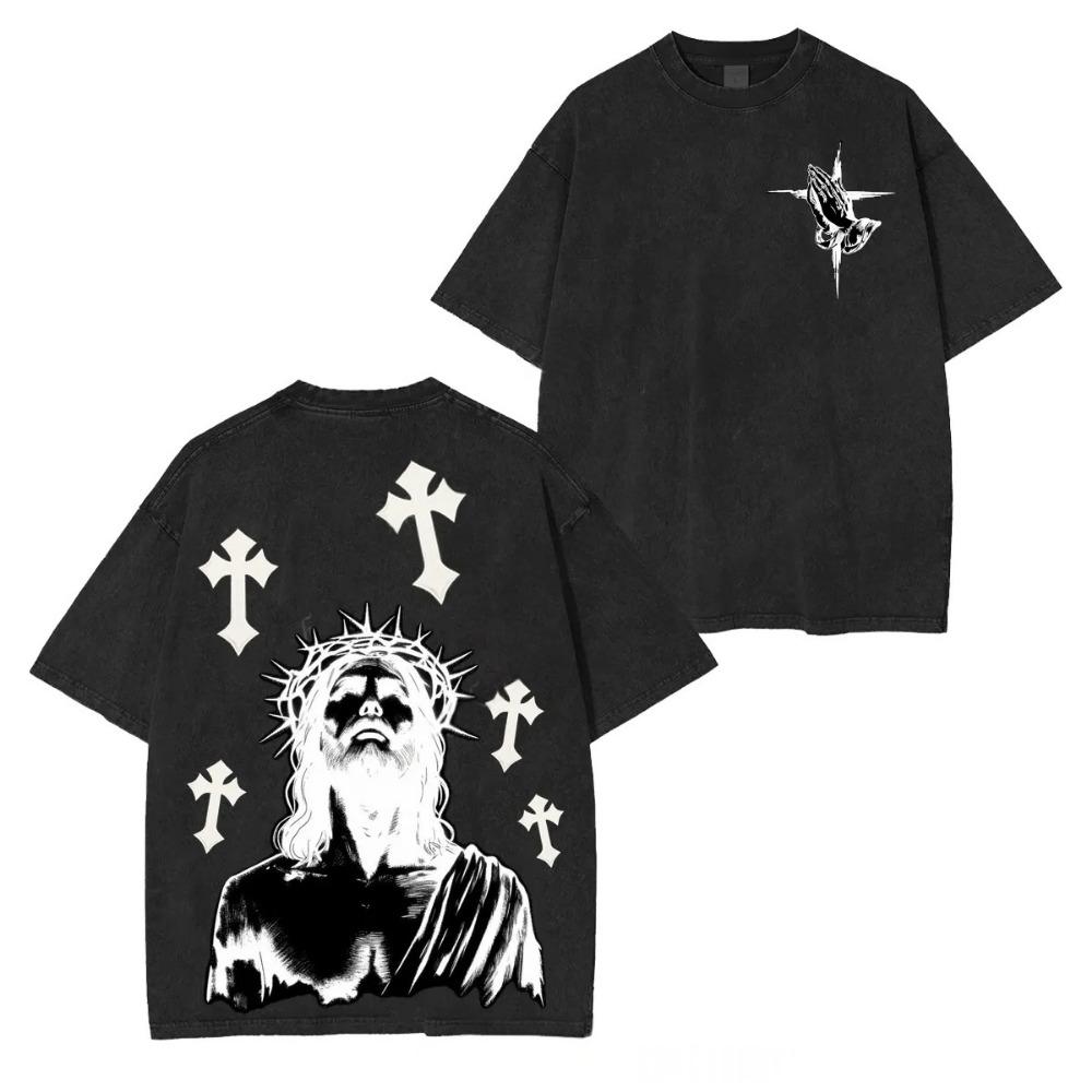 Christian Jesus Bible Verse Vintage Washed T-shirts Men Women Fashion Oversized T Shirts Cotton Short Sleeves T-shirt