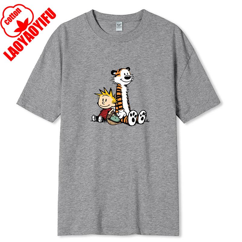 Vintage 90s Calvin Hobbes Tshirt Comic Strip Kawaii Friend Clothes Men Women Simple Casual Fashion Tees High Quality Cotton Tops