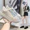 Muffin Thick-soled White Shoes Women's Rhinestone Lace-up Women's Shoes Casual Flat-soled Single Shoes