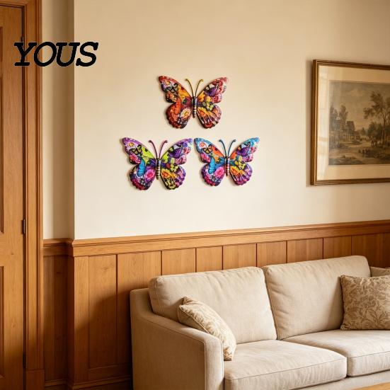 UV Printed Metal Art Butterfly Wall Decor Weather-Resistant Outdoor Use Durable Iron 2D Flat Craftsmanship Craft Hanging Vibrant Colors Easy To Mount