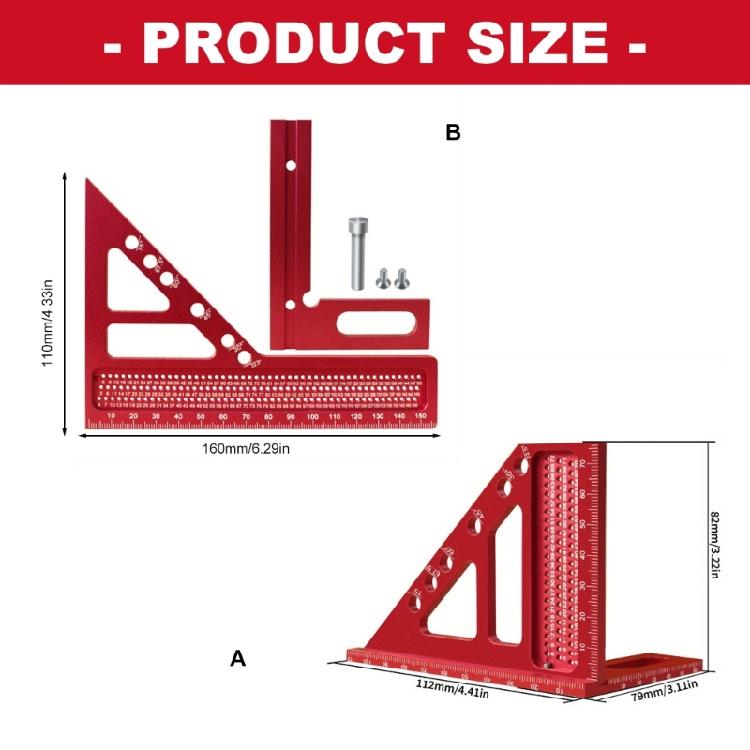 Multiple Angles Measuring Ruler Aluminum Woodworking Square,Angles from 22.5° to 90° Layout Tool for Carpentry