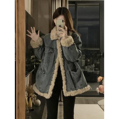 Chaqueta Vaquera de Forro Polar para Mujer Invierno Nuevo Estilo Caliente Suelta Gruesa Acolchada de Algodón Abrigo para Petite