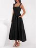 2026 European Summer Beach Pleated A-line Strappy Dress with Pockets