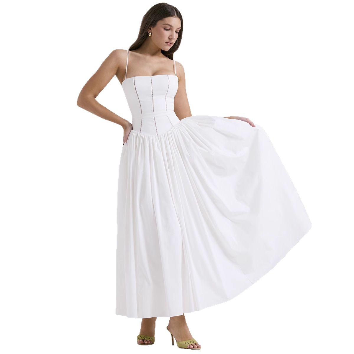 

Elegant White Spaghetti Strap Maxi Dress with Flowy Skirt S белый