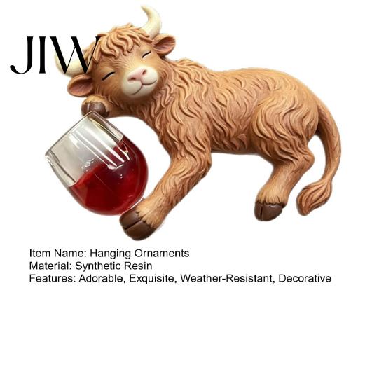 Small Resin Decor for Plants Drunk Highland Cow Figurine Plant Pot Hanger, Cute Animal Hanging Figurines, Decorative Hanger Waterproof Micro