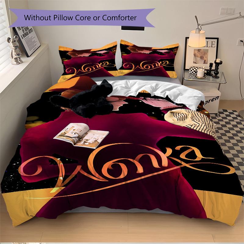 3pcs Chocolate Factory, Wonka Cover Set, Bedding Set, Soft Comfortable Duvet Cover, For Bedroom, Guest Room (1*Duvet Cover + 2*Pillowcases,