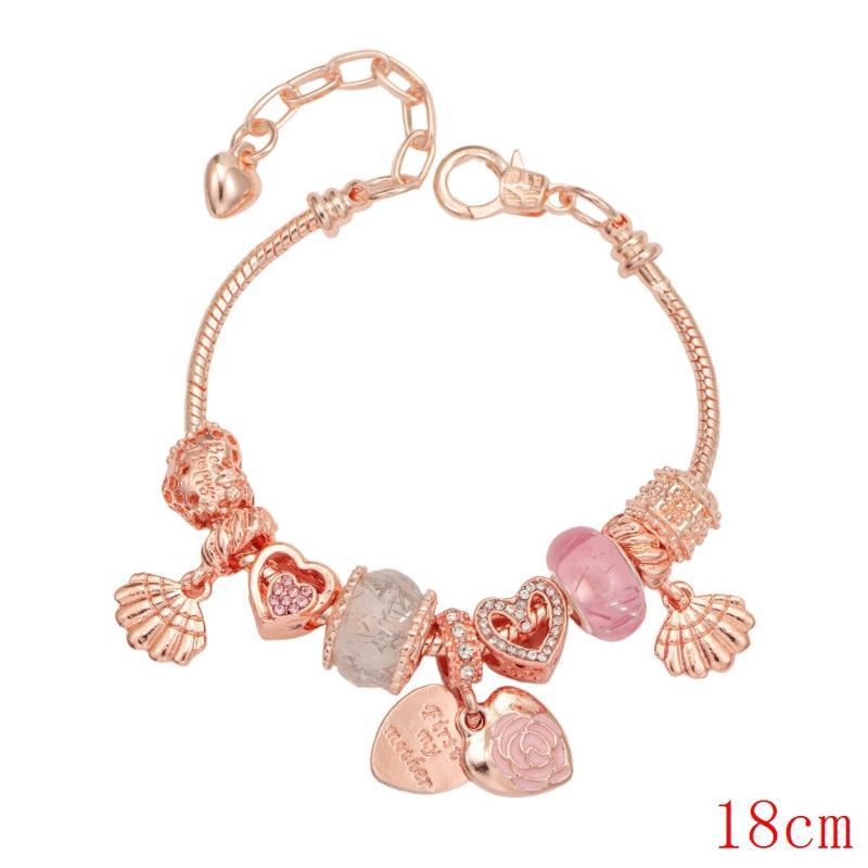 Roségold-Plattiertes Charm-Armband Y2K Rosa Kristalle Kirschblüten-Schneeflocken-Anhänger Verstellbare Kette Schmuck Für Frauen Geschenke