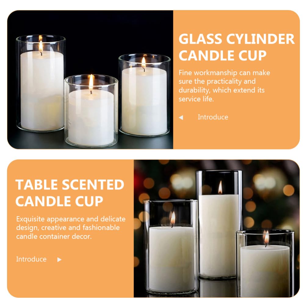 Luxshiny 3-teiliger Glas-Kerzenhalter - 6,5 cm Klare Zylinder-Kerzengläser für Stumpenkerzen, Hochzeits-Mittelstücke & Heimdeko (klar)