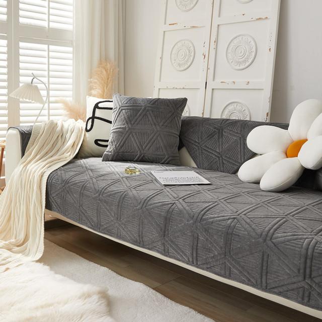 

Plain Embroidered Plush Couch Cover Velvet Non Slip Sofa Slipcover Armchair Sectional Furniture Protector 70x70cm 1pc