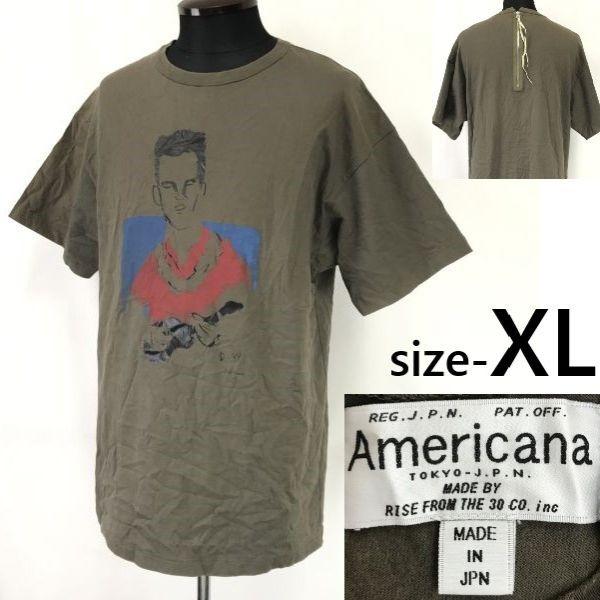 

USED/AMERICANA Japan Made Lamb Leather Back Zip Oversized Short Sleeve T Shirt Khaki XL Ladies
