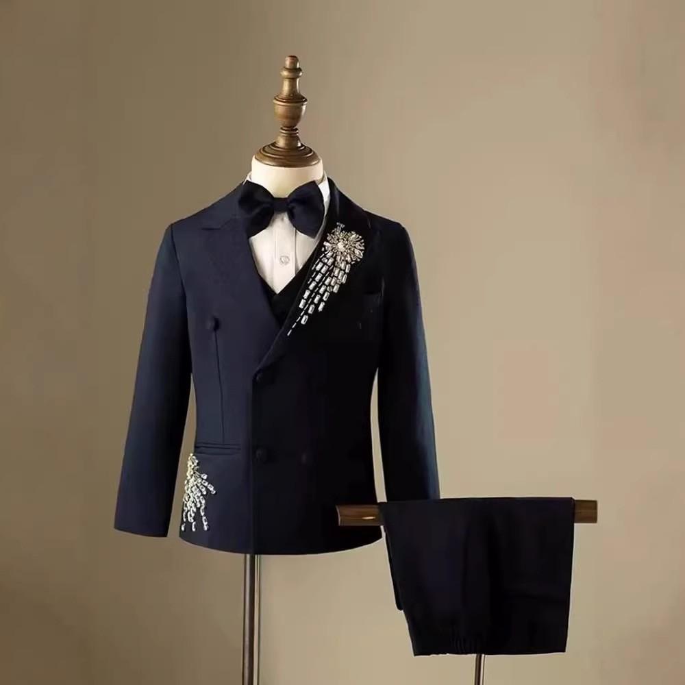 

Дитячі чоловічі смокінги для хлопчиків Набори з бісером Дитячі офіційні костюми для весілля, дня народження Сукня 160 чорний