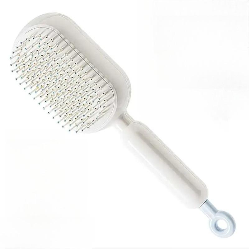 

Self-Cleaning Anti-Static Cushion Massage Comb - Retractable Bristles for All Hair Types Scalp Care Styling Tool Portable Design белый