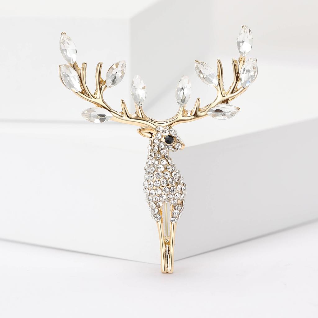 Rhinestone Longhorn Elk Brooches for Women Unisex Glass Animal Pins Banquet Party Backpack Gifts Jewelry Accessories