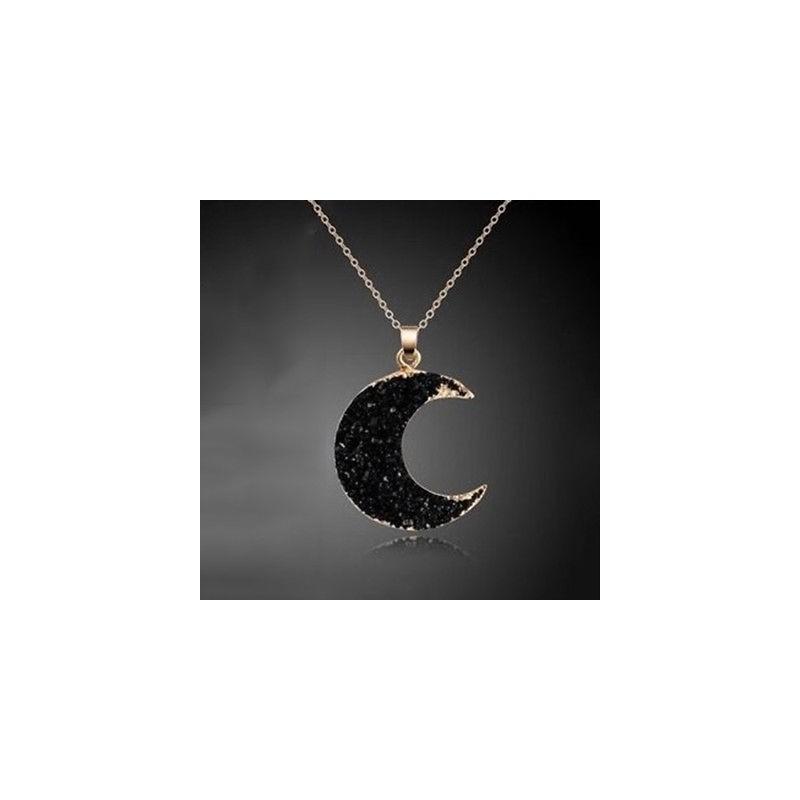 Exquisite Moon Shape Stone Female Link Chain Pendant Necklace With Drusy Charm