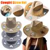 Suncatcher Cowgirl Straw Prism Hat Adjustable Women's Straw Cowboy Beach Rainbow Hats UV Foldable Vacation Beach Sun Hat
