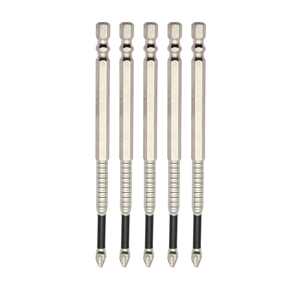 5Pcs Impact Driver Bit Set With Magnetic Crosses Head Electric Screwdriver Bit Alloy Steel NonSlip Long Drill Bits