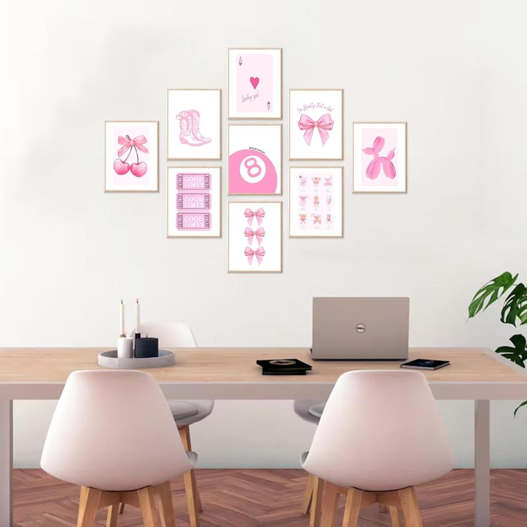 Uniro Coquette Room Decor Aesthetic, Pink Bows Wall Art Posters for Girls Dorm Bedroom Decor, Cute Coquette Posters, Coquette Wall Decor, Trendy