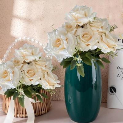 2 Pcs Artificial Rose Flowers Bouquet Rose Plants Silk Flower with Stem Arrangement for Kitchen Valentine Home Decor Centerpieces Floral Arrangement