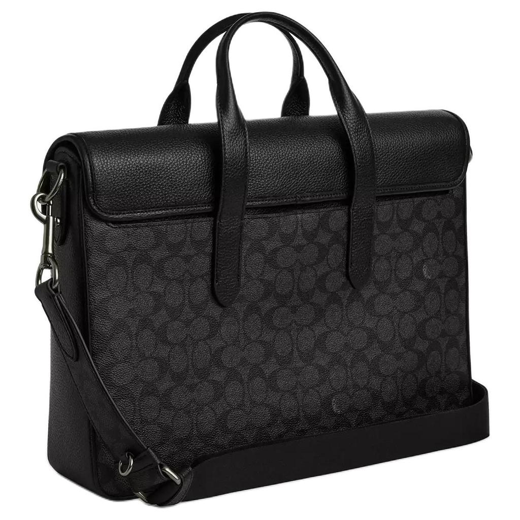 Coach Sullivan 38 Logo Print Magnetic Closure Coated Canvas Shoulder Crossbody Tote Bag Large Men bags Black Gray CZ402-QBMI5