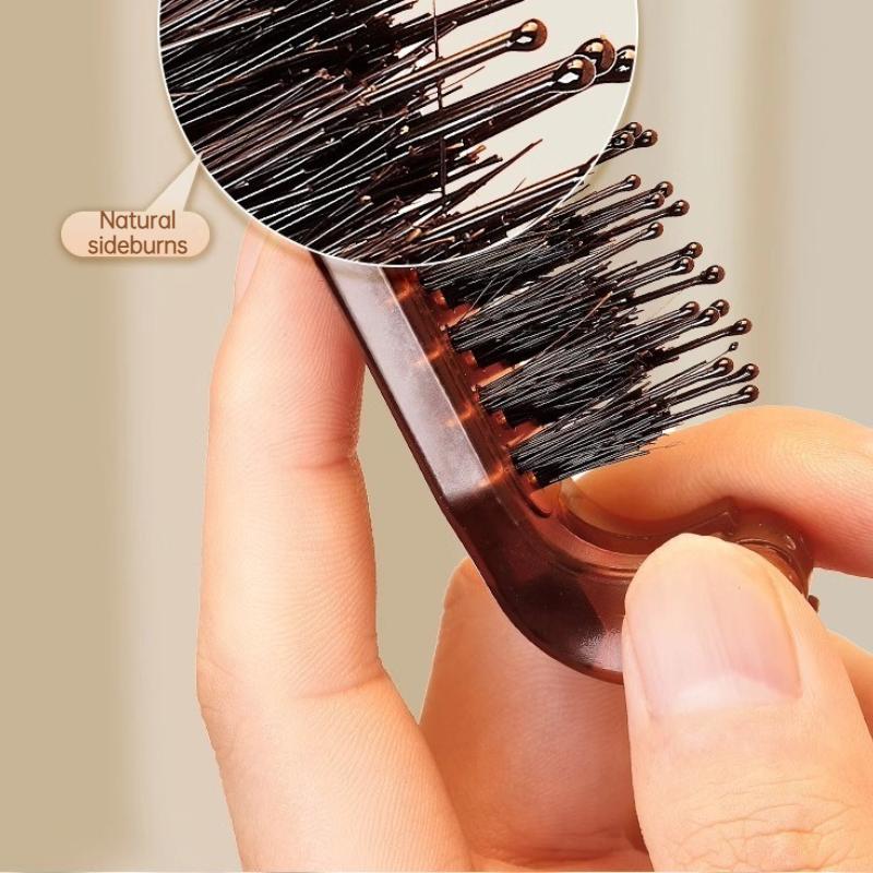 Foldable Boar Bristle Hair Brush Portable Styling Comb for Voluminous Hair and Makeup