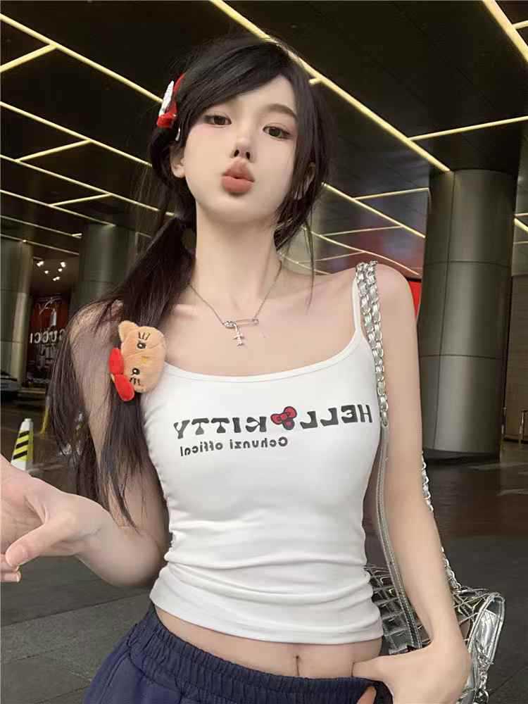 #New American Retro Design Sense Letter Sling Vest with Chest Pad Sexy Babes Slim and Thin All-match