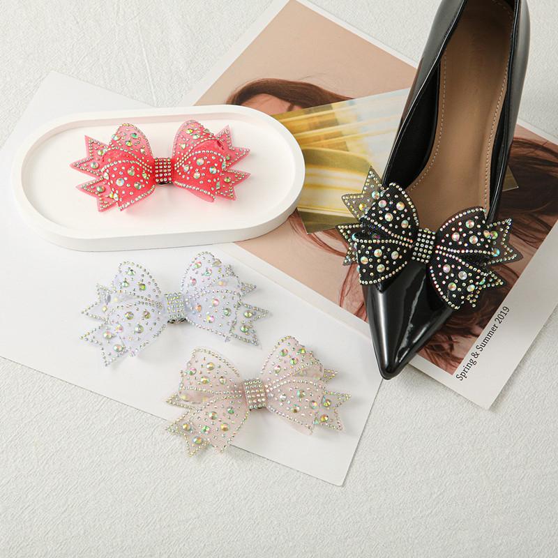 Bow Ribbon Clamp Shoe Decorations Clip Removable Net Yarn Hot Drill Buckle High Heel Shiny Clips Wedding Bride Shoe Accessories