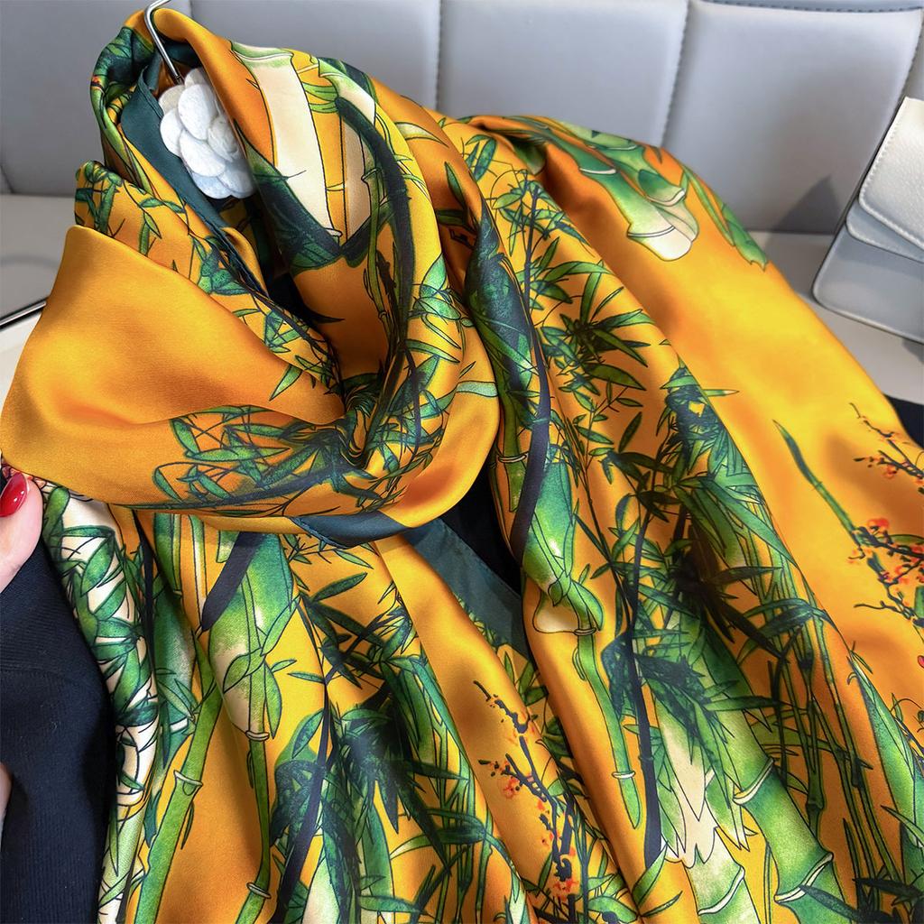 Luxury Brand Women Summer Scarves Shawls Bamboo Print Wraps Soft Female Beach Yellow Bandanna Foulard Muffler Scarf