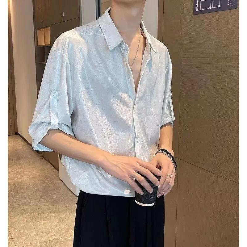 Мужская летняя блестящая рубашка Корейская версия Свободная стильная рубашка 4XL