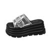 Fashion 8CM Chunky Platform Canvas Sandals Women Thick Bottom Wedges Slippers Female New Summer Non Slip Beach Shoes Woman Buckle Slides