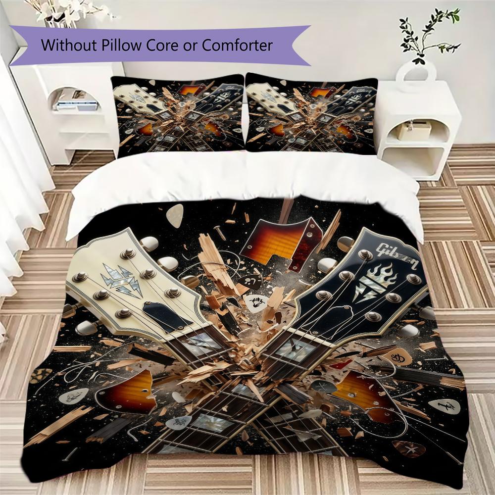 Modern Rock Guitar Pattern Bedding uilt Set uilt Cover Pillowcase Home Decoration Birthday Gift (1 * duvet cover + 2 * pillowcase without core)