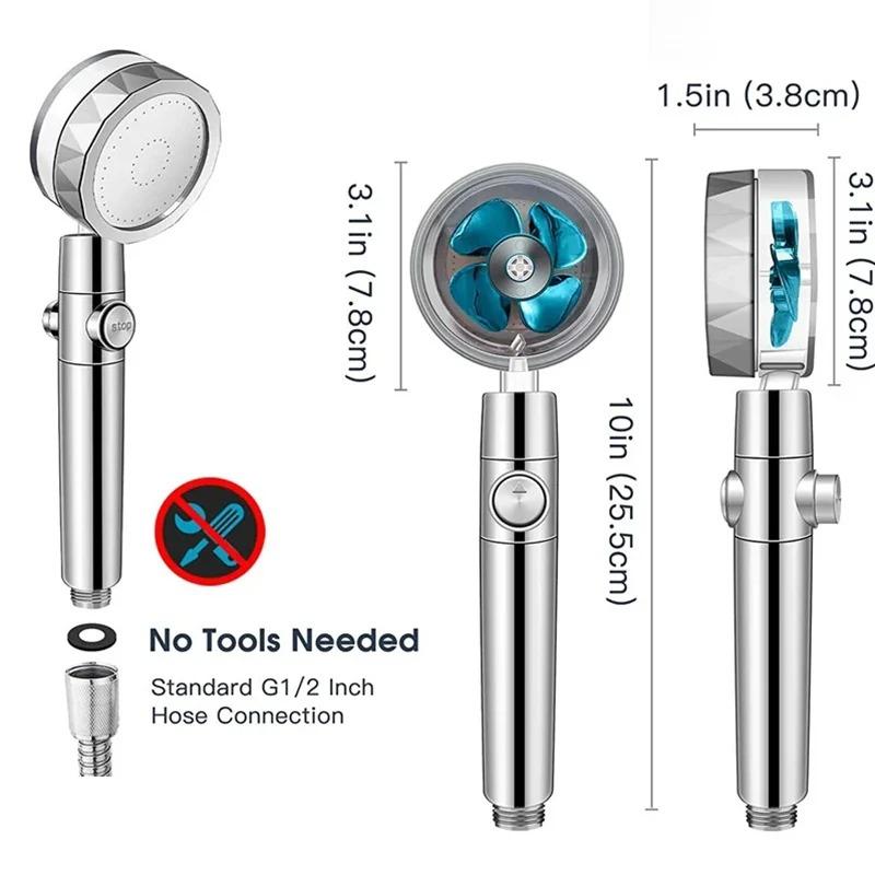 360 Degrees Rotation Handheld Turbo Fan Shower Head High Pressure Water Saving Spray Adjustable Filters Bathroom Accessories