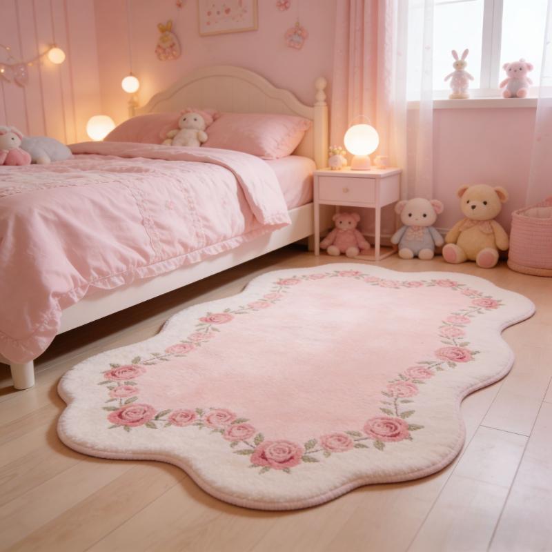 Meisjesachtige Stijl Tapijten voor Woonkamer Roze Bloemen Slaapkamer Decoratie Tapijt Pluizig Zacht Onregelmatig Nachtkastje Tapijt Huis Verdikken Vloermat