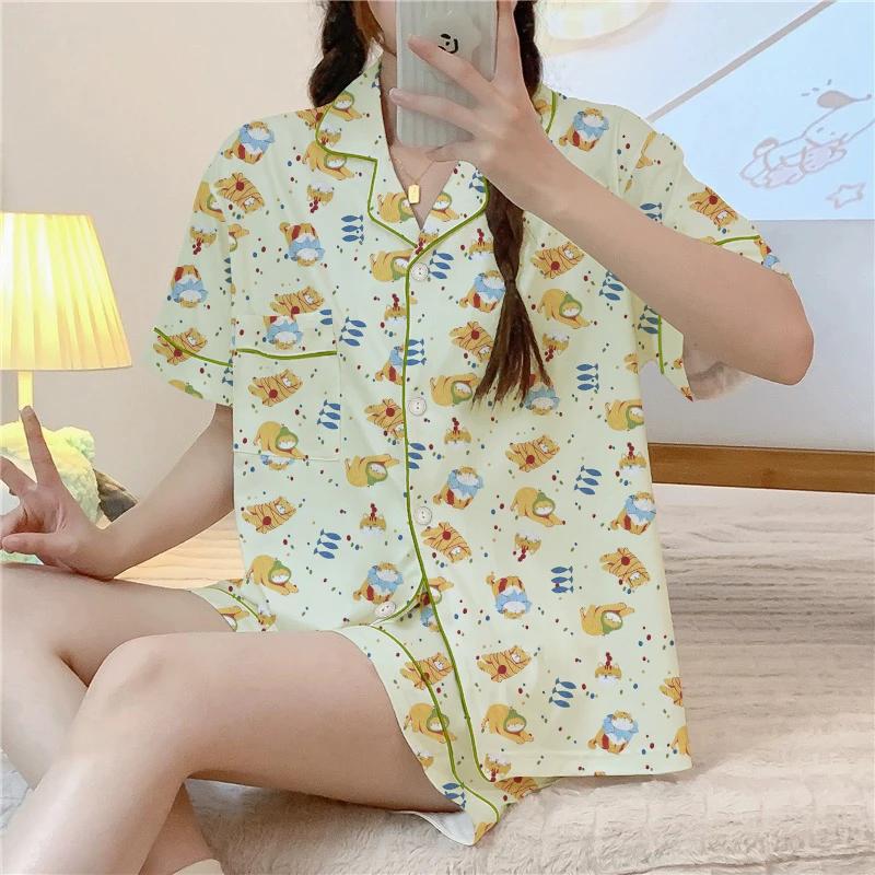 

Китайский мультяшный милый панда женская пижама из 3 предметов сладкая модная повседневная домашняя одежда из молочного шелка новая осенняя ночная рубашка L жёлтый