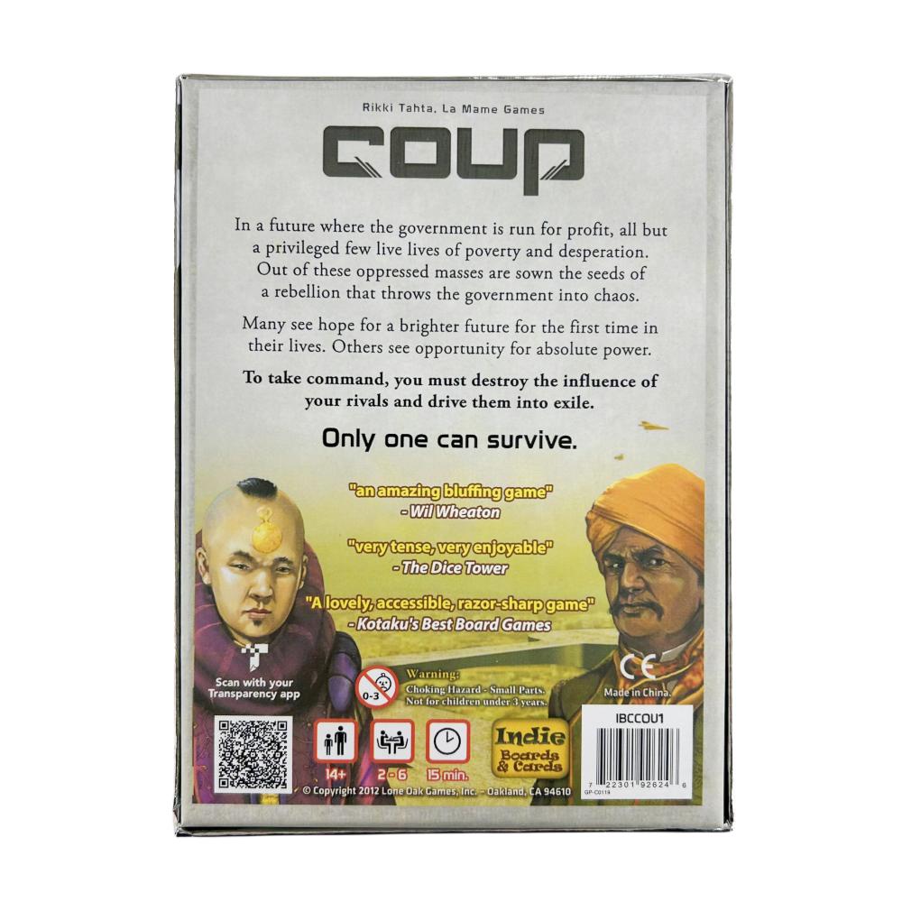 Indie Boards and Cards | Coup | Kortspill | Alder 14+ | 2-6 spillere | 15 minutters spilletid