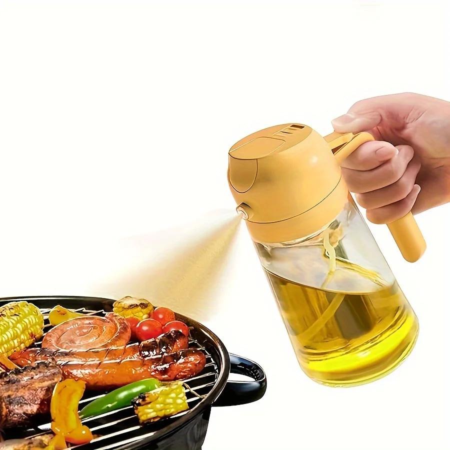 1pc Portable Oil Sprayer and Dispenser 2-in-1, 15.89oz Plastic Kitchen Tools for Cooking, BBQ, Air Fryer, Baking, Salad.