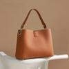 Genuine Leather Shoulder Bucket Bag Women Basket Tote Soft Handbag Genuine Leather Women Fashi Commuter One-shoulder Handbag