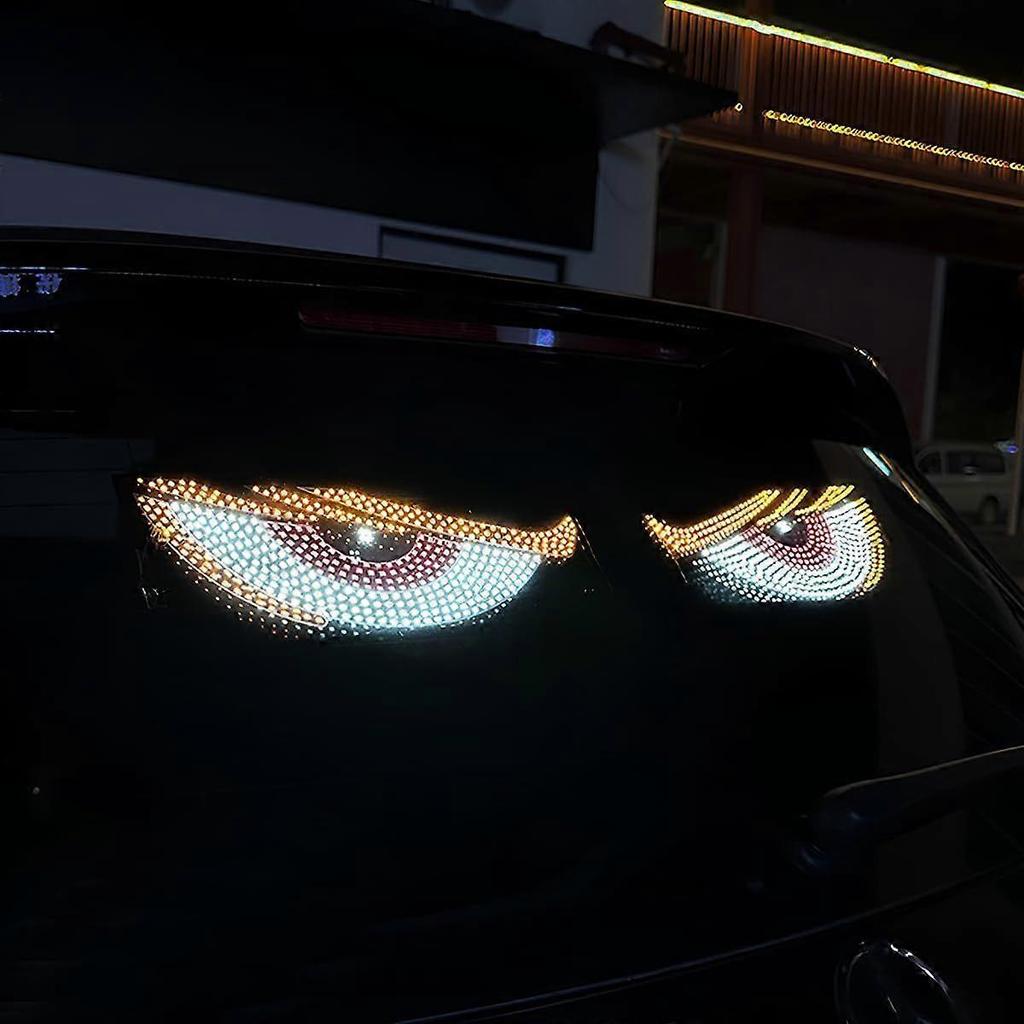 2PCS Car Devil Eyes Light, 11.8in x 4.72in Dynamic Flex Vehicle Windshield Digital LED Sign Display, Flexible Auto Exterior Decor Lamp Accessories, Un