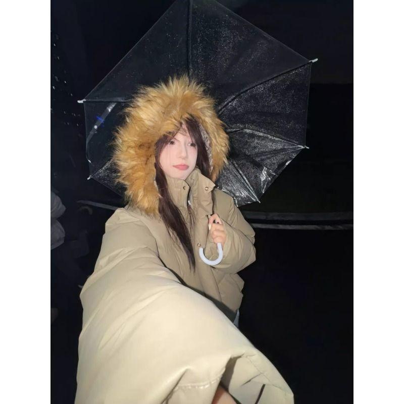 Casual Versatile Niche Fur Collar Hooded Jacket Women's Season Warm Loose Simple Down Cotton-padded Coat