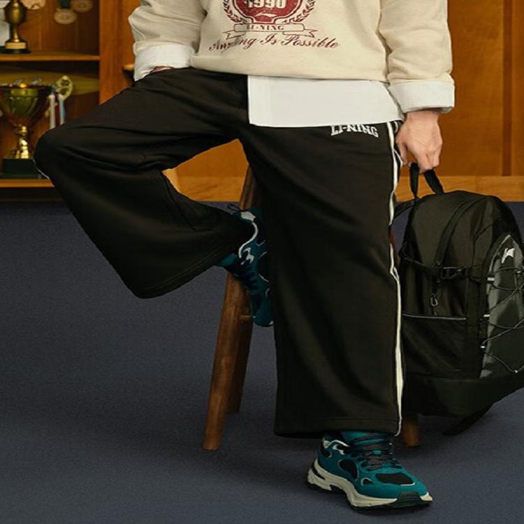 Li Ning Lifestyle Series Side Stripe Straight Leg Knitted Sports Pants Unisex pants Black AKLTB15-1