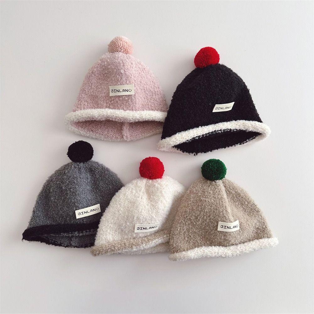 Cute Plush Ball Children Melon Caps Woolen Yarn Baby Knit Hat Korean Crochet Bonnet  Girls Boys