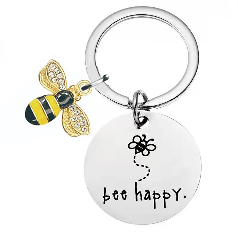 Elegant Stainless Steel Bee Happy Keychain Perfect Gift For Friends And Teachers