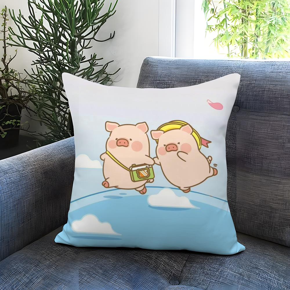 Cartoon Pig Pink L-Lulu Cushion Cover Comfortable Reversible Pillow Cover Ideal for Car Sofa Bedroom & Beyond