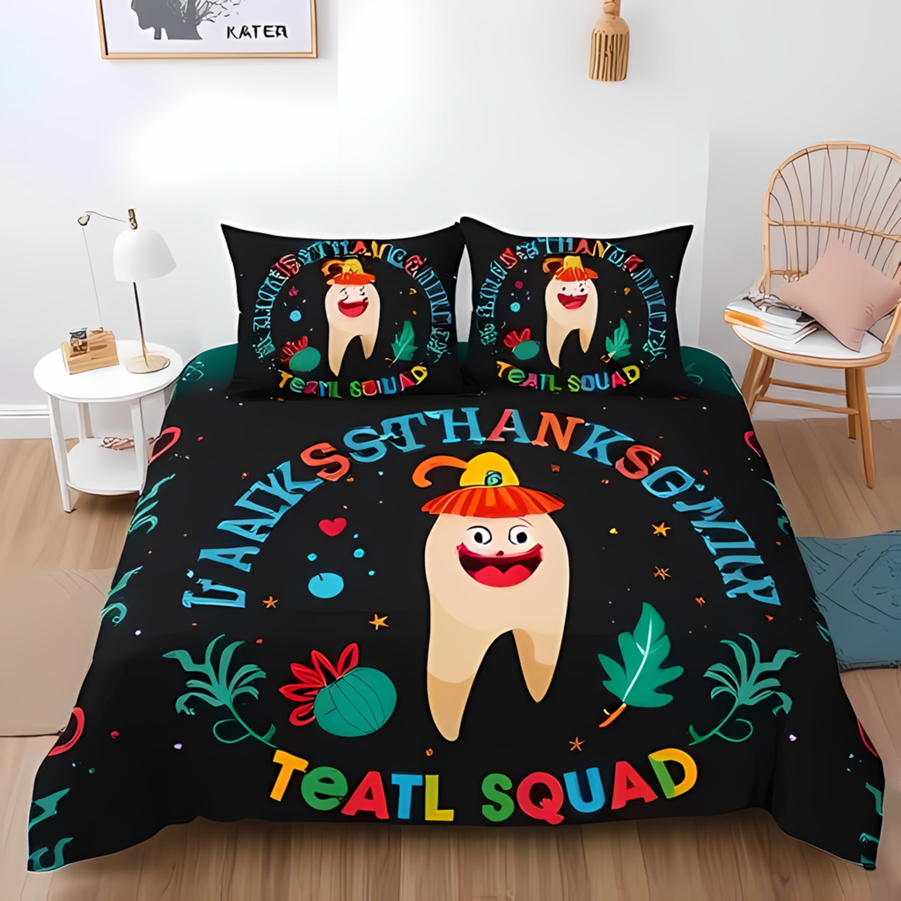 

Tooth Duvet Cover Sets for Teens Queen King Lightweight Quilt Covers Animal Teeth Cartoon Teeth Bedding Sets Room Decor No Quilt (135x200cm)